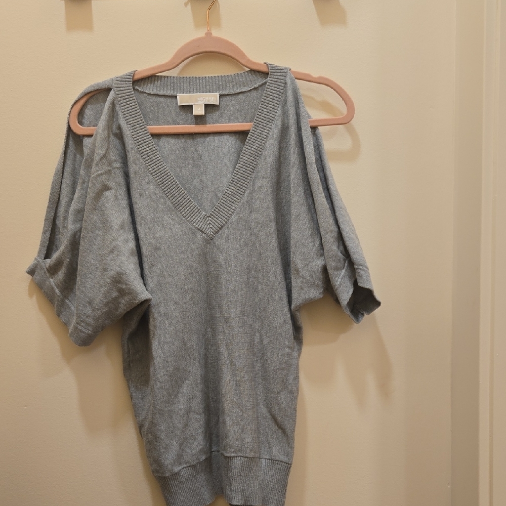 Michael Kors Cold-Shoulder Sweater | Chic Gray Designer Essential • Size Medium